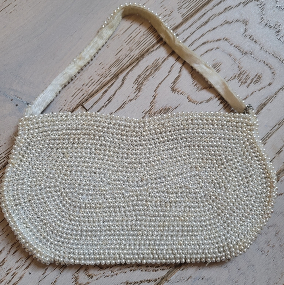 Vintage 50s Pearl Beaded Made In JAPAN Evening Bag Clutch - Picture 5 of 12